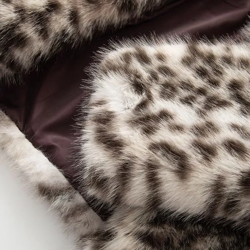 Damen Kurz geschnittene Kunstfelljacke mit Leopardenmuster Nord Taschen