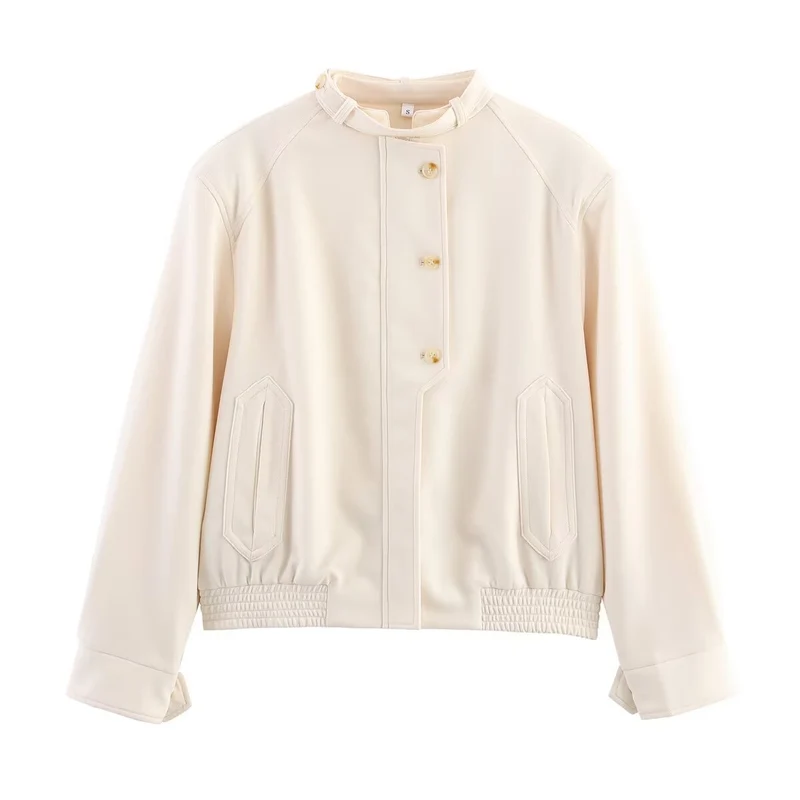 Damen Kurz geschnittene Blousonjacke aus softem Scuba‑Stoff mit Stehkragen und Zierknopfleiste Nord Taschen
