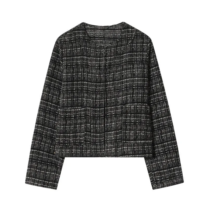 Damen Boxy-Tweedjacke im Bouclé‑Look mit verdeckter Knopfleiste und kastiger Silhouette Nord Taschen