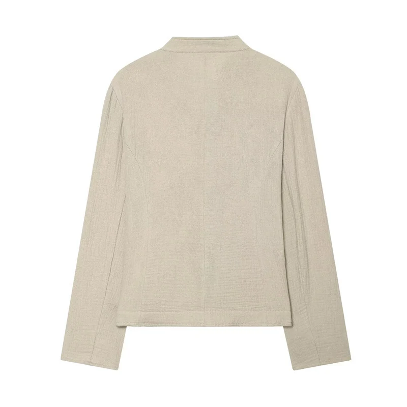 Damen Boxy-Leinenblazer mit Stehkragen, dekorativer Knopfleiste und Pattentaschen Nord Taschen