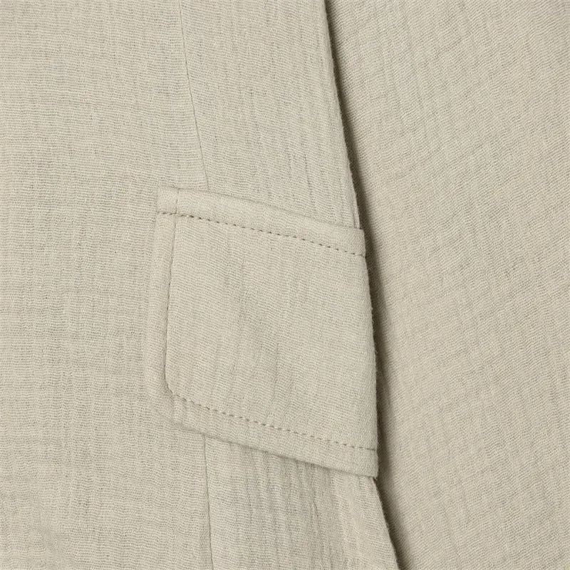 Damen Boxy-Leinenblazer mit Stehkragen, dekorativer Knopfleiste und Pattentaschen Nord Taschen