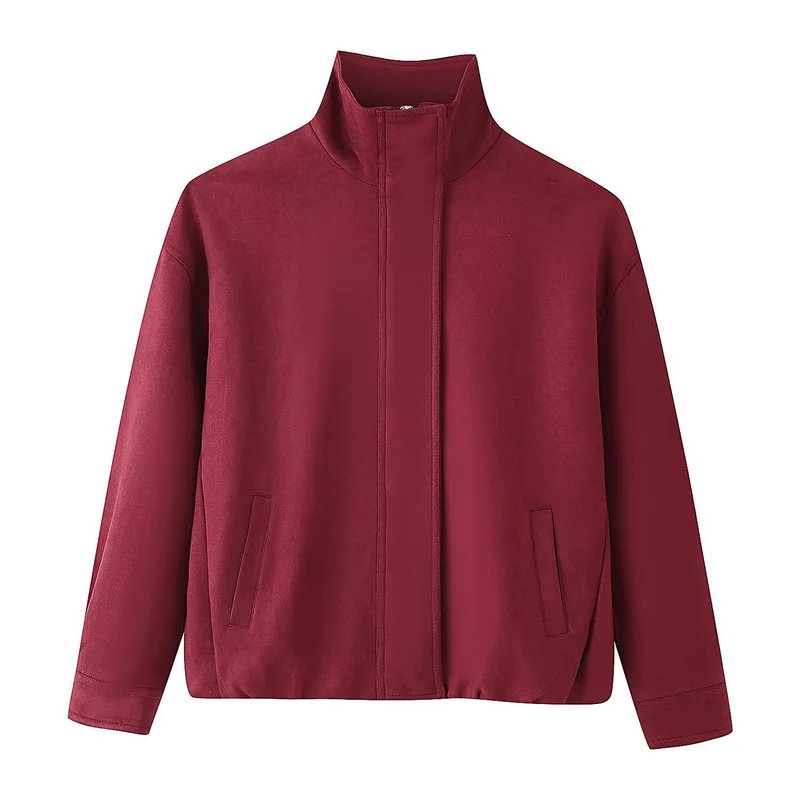Damen Boxy Kurzjacke mit hohem Stehkragen und verdecktem Reißverschluss Nord Taschen