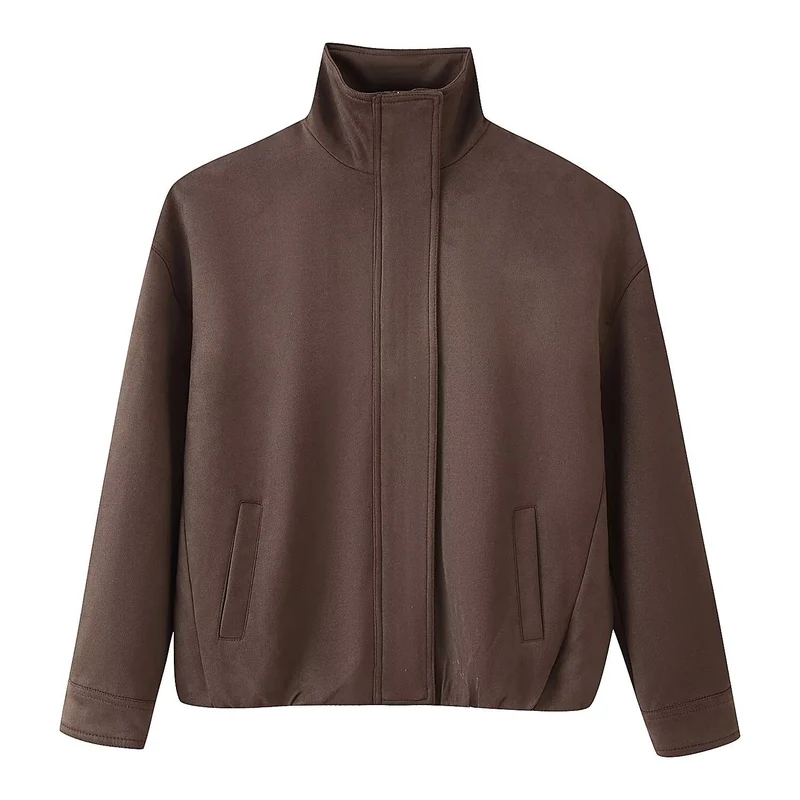 Damen Boxy Kurzjacke mit hohem Stehkragen und verdecktem Reißverschluss Nord Taschen