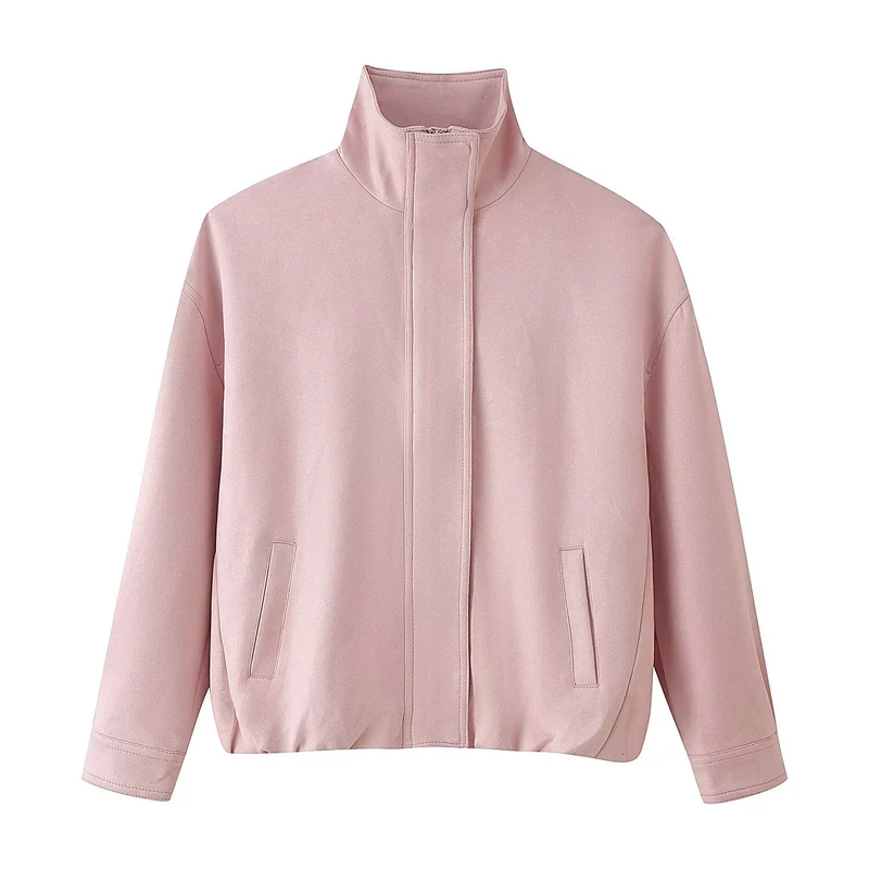 Damen Boxy Kurzjacke mit hohem Stehkragen und verdecktem Reißverschluss Nord Taschen