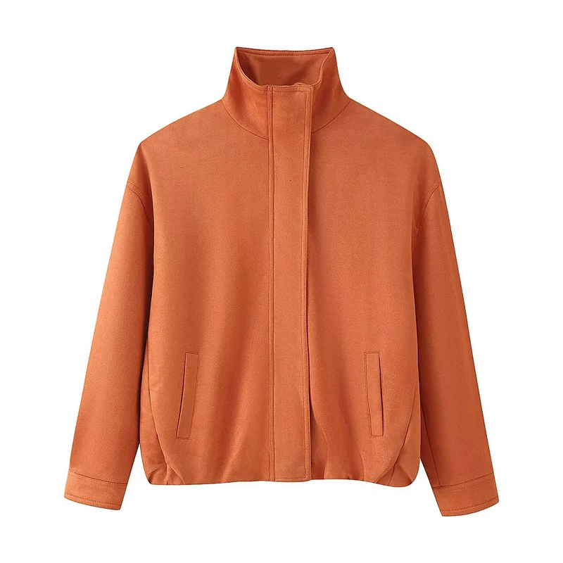 Damen Boxy Kurzjacke mit hohem Stehkragen und verdecktem Reißverschluss Nord Taschen
