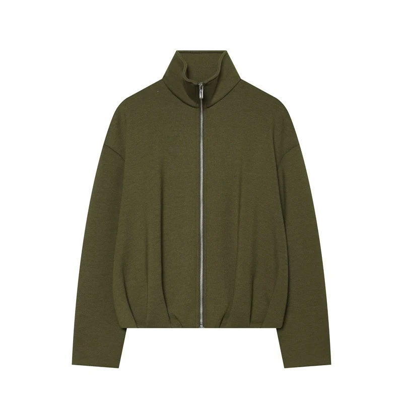 Damen Boxy Cropped Stehkragen‑Strickjacke mit durchgehendem Reißverschluss und überschnittener Schulter Nord Taschen