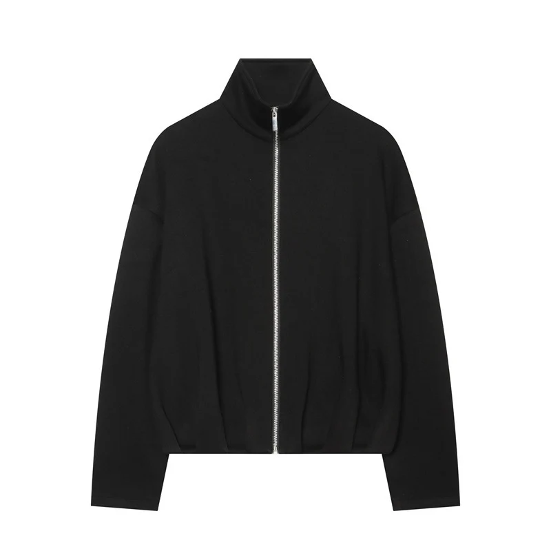Damen Boxy Cropped Stehkragen‑Strickjacke mit durchgehendem Reißverschluss und überschnittener Schulter Nord Taschen