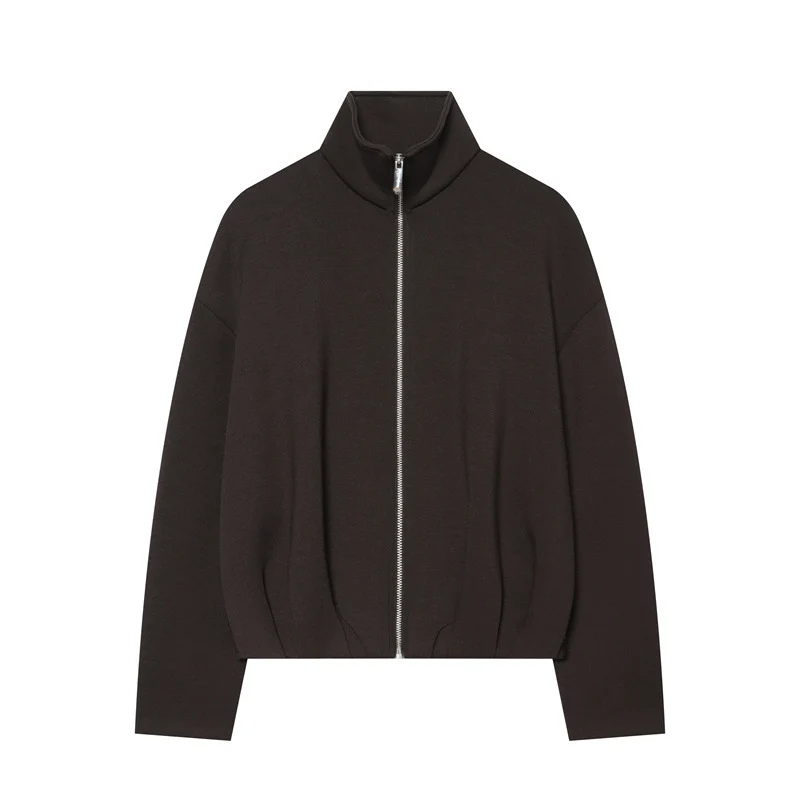 Damen Boxy Cropped Stehkragen‑Strickjacke mit durchgehendem Reißverschluss und überschnittener Schulter Nord Taschen