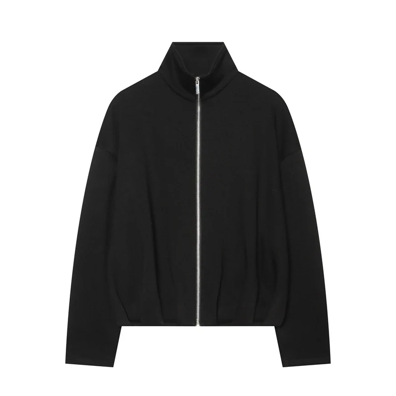 Damen Boxy Cropped Stehkragen‑Strickjacke mit durchgehendem Reißverschluss und überschnittener Schulter Nord Taschen