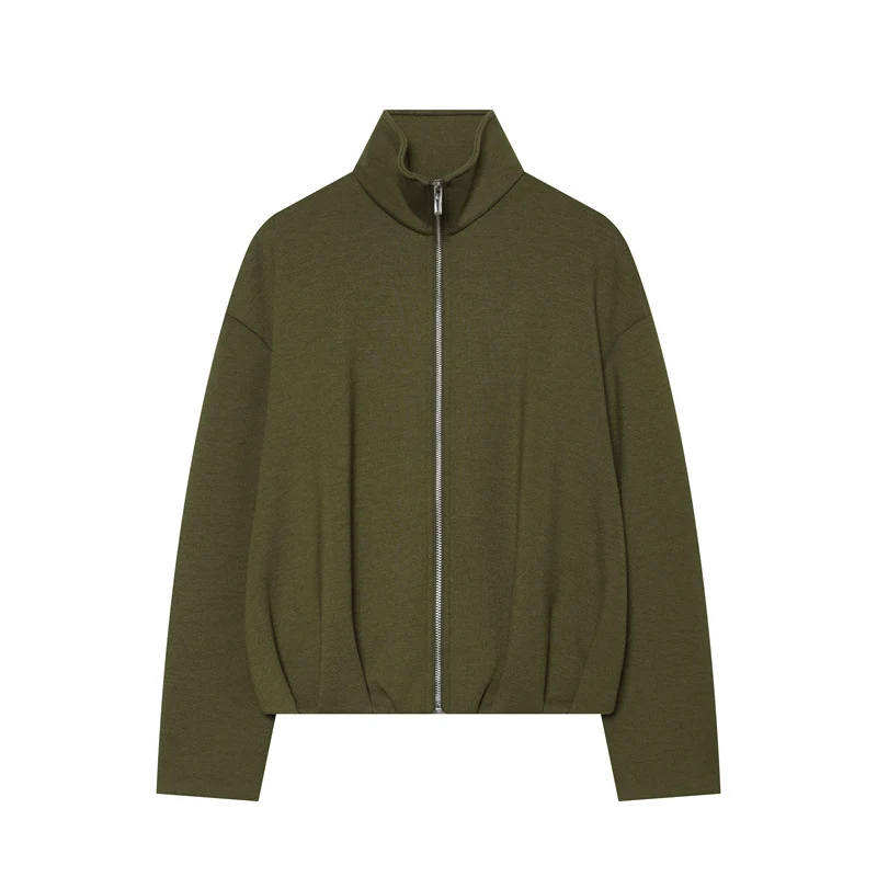 Damen Boxy Cropped Stehkragen‑Strickjacke mit durchgehendem Reißverschluss und überschnittener Schulter Nord Taschen
