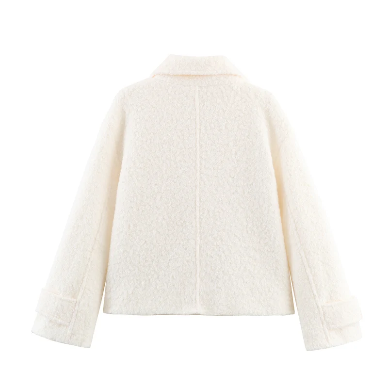 Damen Boxy Bouclé‑Cabanjacke mit Doppelreiher, Hemdkragen und Pattentaschen Nord Taschen
