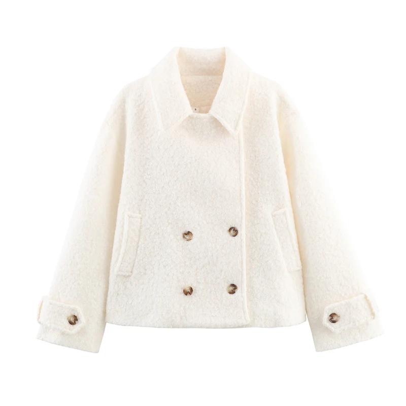 Damen Boxy Bouclé‑Cabanjacke mit Doppelreiher, Hemdkragen und Pattentaschen Nord Taschen