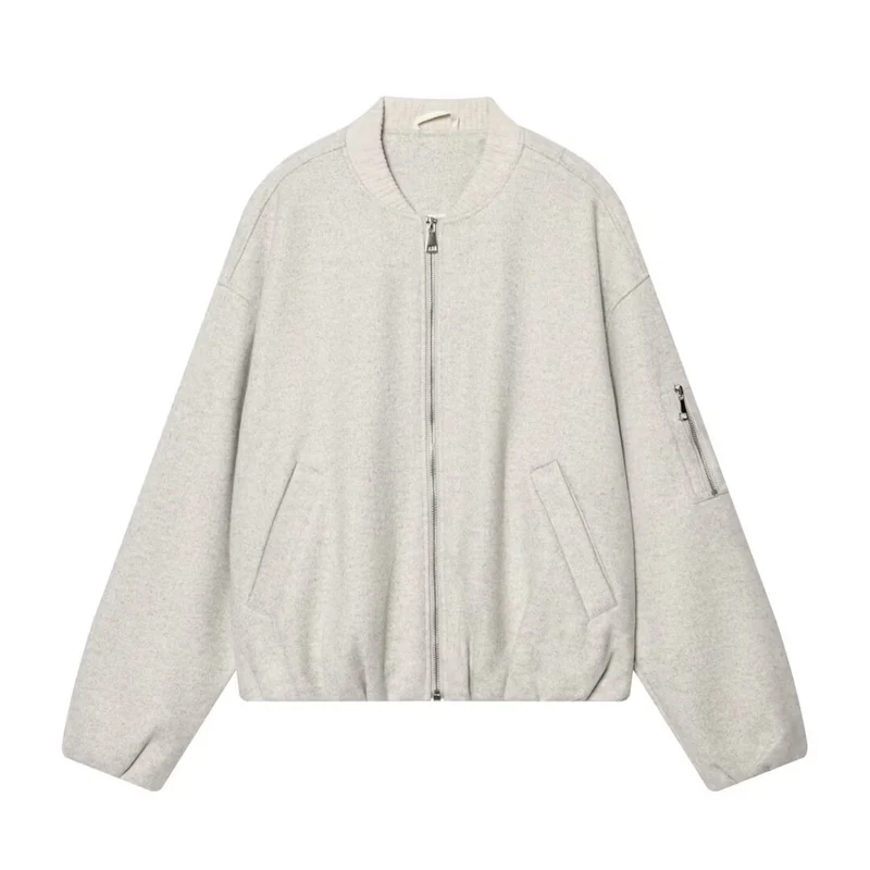 Damen Boxy-Bomberjacke aus Sweatmaterial mit Reißverschluss und Ärmeltasche Nord Taschen