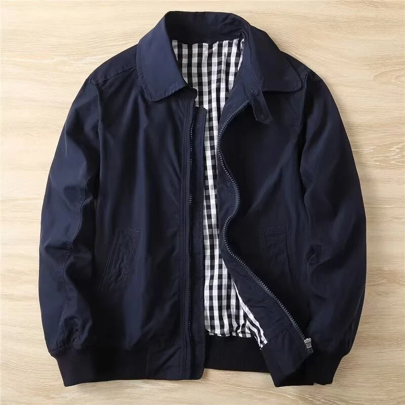 Herren Schlanke Harrington-Jacke im Bomberstil mit Hemdkragen und geripptem Saum Nord Taschen