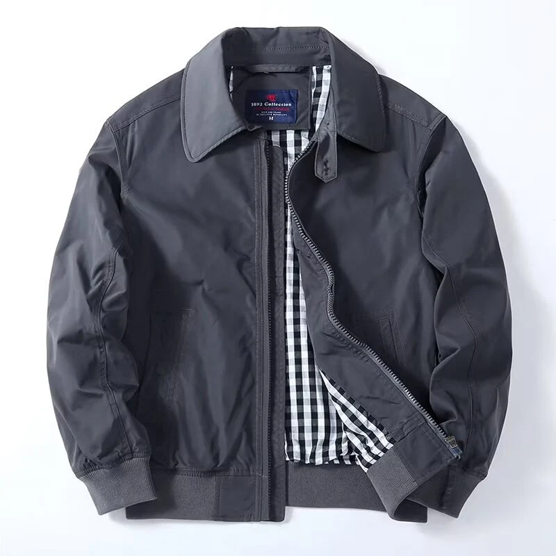 Herren Schlanke Harrington-Jacke im Bomberstil mit Hemdkragen und geripptem Saum Nord Taschen
