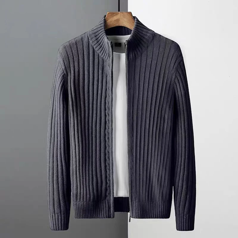 Herren Rippenstruktur-Zipjacke aus Baumwollmix mit Stehkragen Nord Taschen