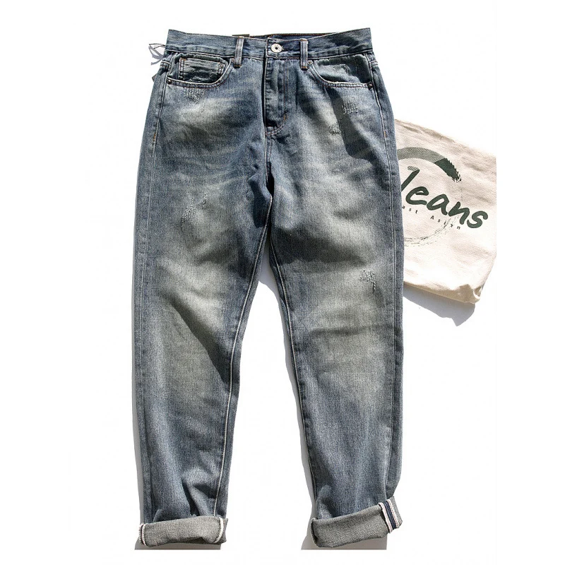 Herren Relaxed-Tapered Vintage-Jeans mit Used‑Effekt und aufgekrempeltem Saum Nord Taschen