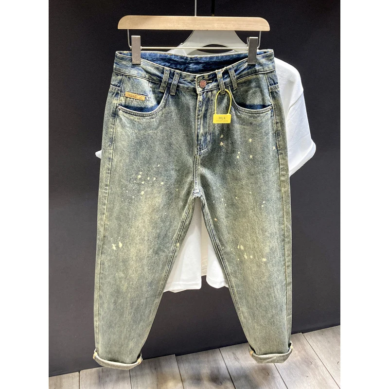 Herren Relaxed-Tapered Vintage-Jeans mit Paint‑Splatter, hohem Bund und umgeschlagenem Saum Nord Taschen