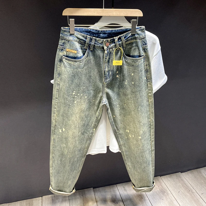 Herren Relaxed-Tapered Vintage-Jeans mit Paint‑Splatter, hohem Bund und umgeschlagenem Saum Nord Taschen