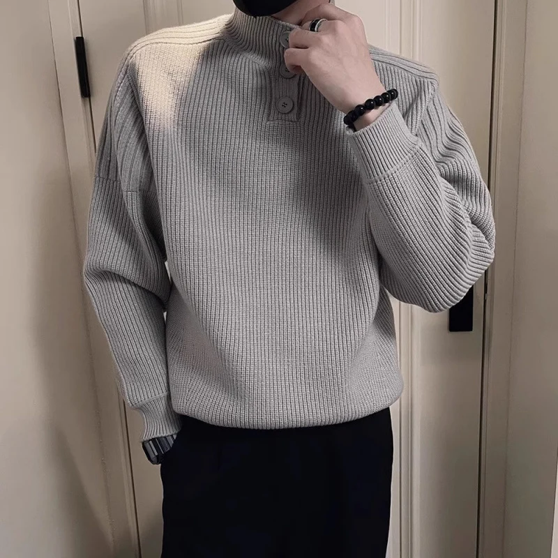 Herren Relaxed Rippstrick‑Pullover mit Halbknopf‑Stehkragen Nord Taschen
