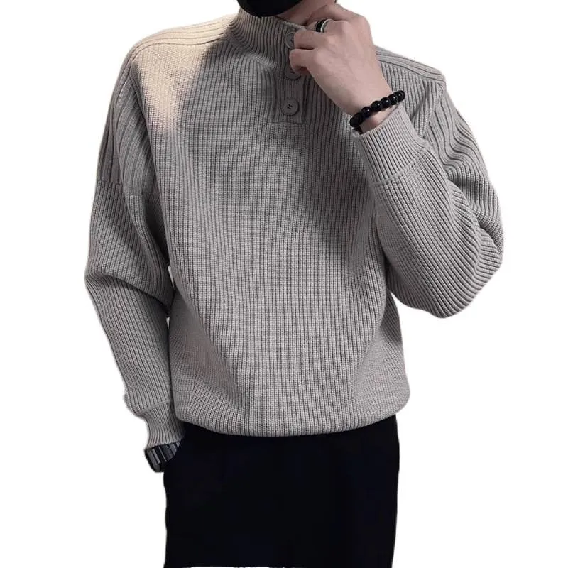 Herren Relaxed Rippstrick‑Pullover mit Halbknopf‑Stehkragen Nord Taschen