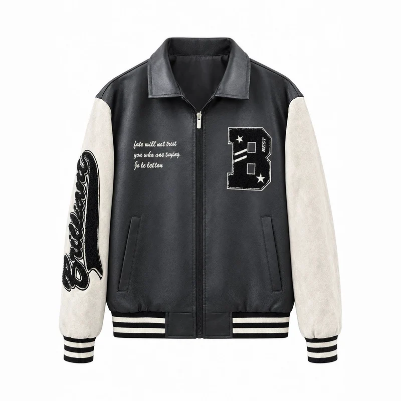 Herren Letterman-Jacke im Retrostil mit Kunstlederkörper und Wildlederärmeln Nord Taschen