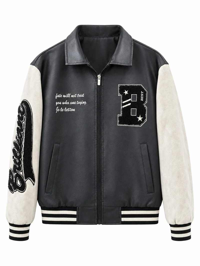 Herren Letterman-Jacke im Retrostil mit Kunstlederkörper und Wildlederärmeln Nord Taschen