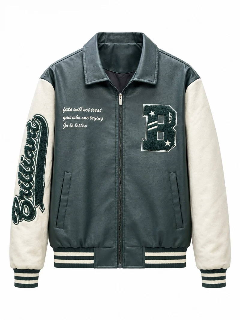 Herren Letterman-Jacke im Retrostil mit Kunstlederkörper und Wildlederärmeln Nord Taschen