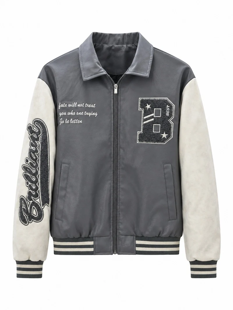 Herren Letterman-Jacke im Retrostil mit Kunstlederkörper und Wildlederärmeln Nord Taschen