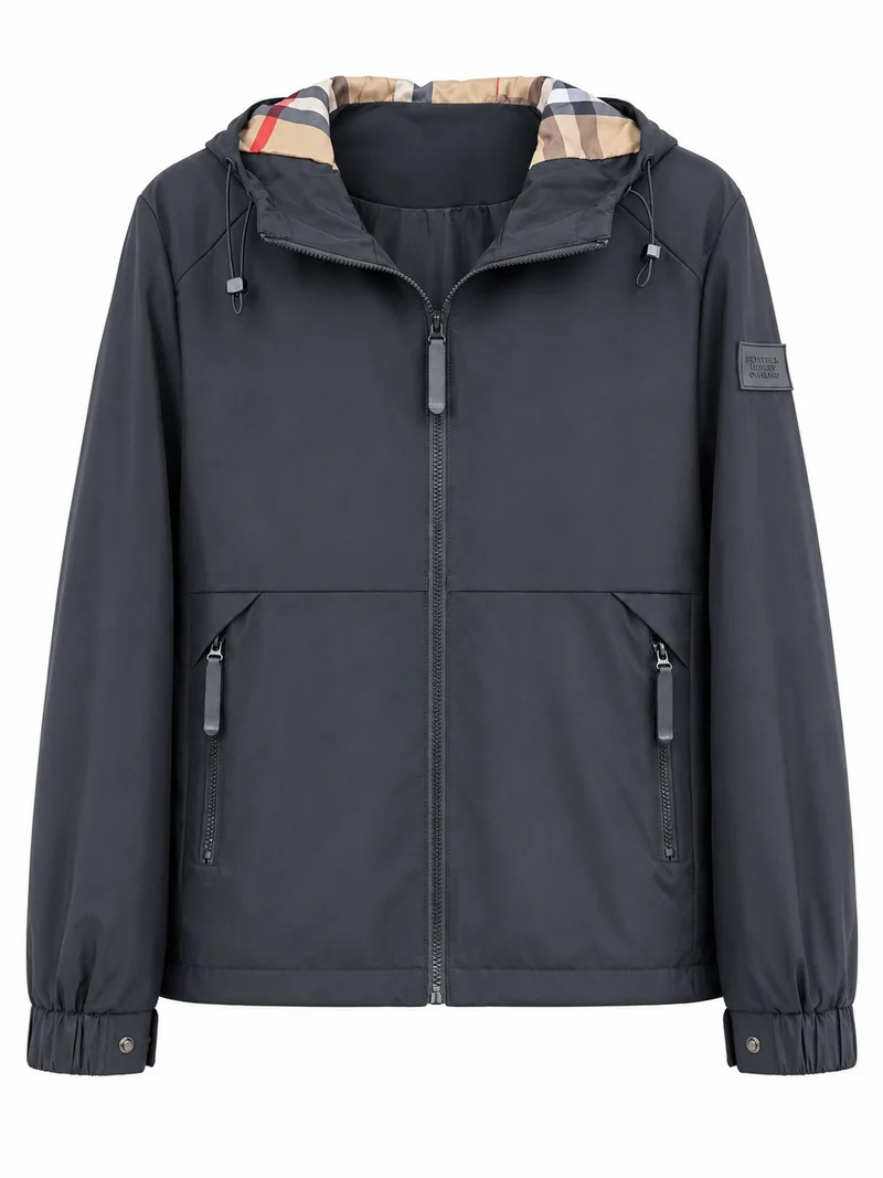 Herren leichte winddichte Softshell‑Kapuzenjacke mit kariert gefütterter Kapuze Nord Taschen