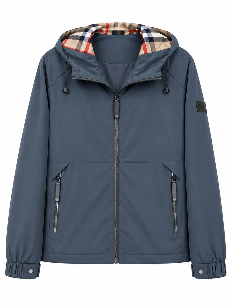 Herren leichte winddichte Softshell‑Kapuzenjacke mit kariert gefütterter Kapuze Nord Taschen