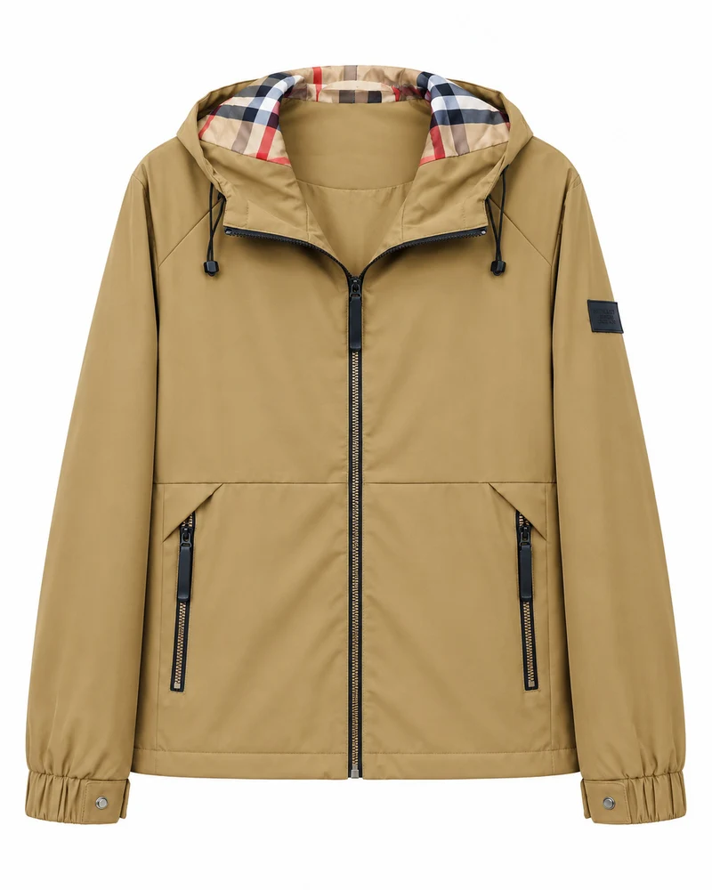 Herren leichte winddichte Softshell‑Kapuzenjacke mit kariert gefütterter Kapuze Nord Taschen