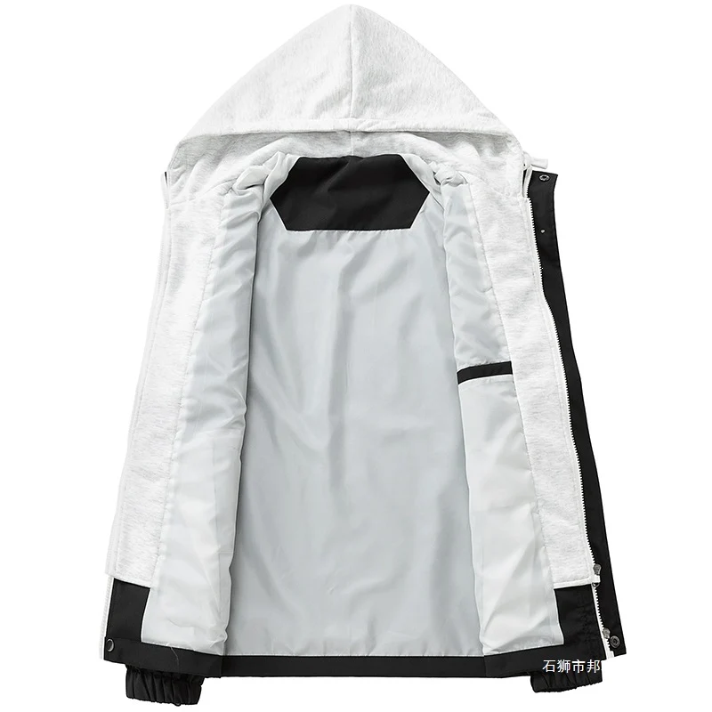 Herren Leichte wind- und wasserabweisende Kapuzen-Übergangsjacke mit fleecegefütterter Kapuze und elastischem Saum Nord Taschen
