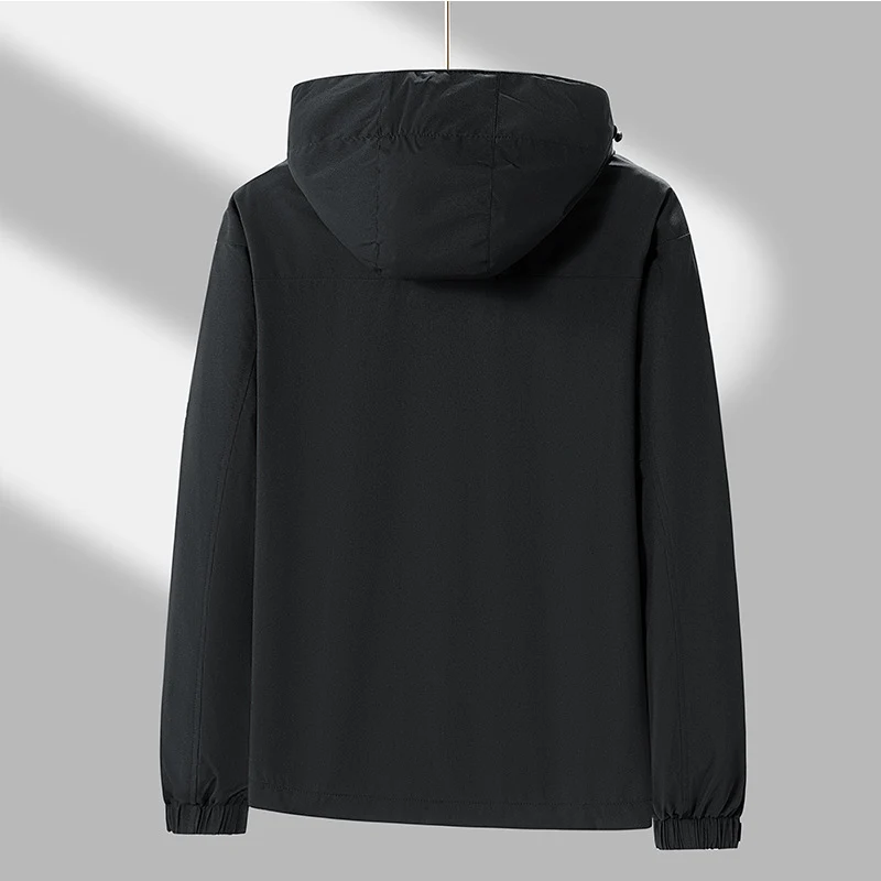 Herren Leichte wasserabweisende Kapuzen‑Übergangsjacke mit Kontrast‑Schulterpaneelen und Kordelzugsaum Nord Taschen