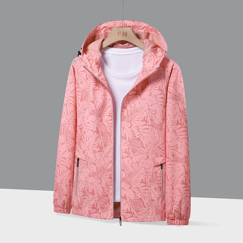 Herren Leichte Kapuzen-Windjacke mit botanischem Alloverprint und elastischen Bündchen Nord Taschen