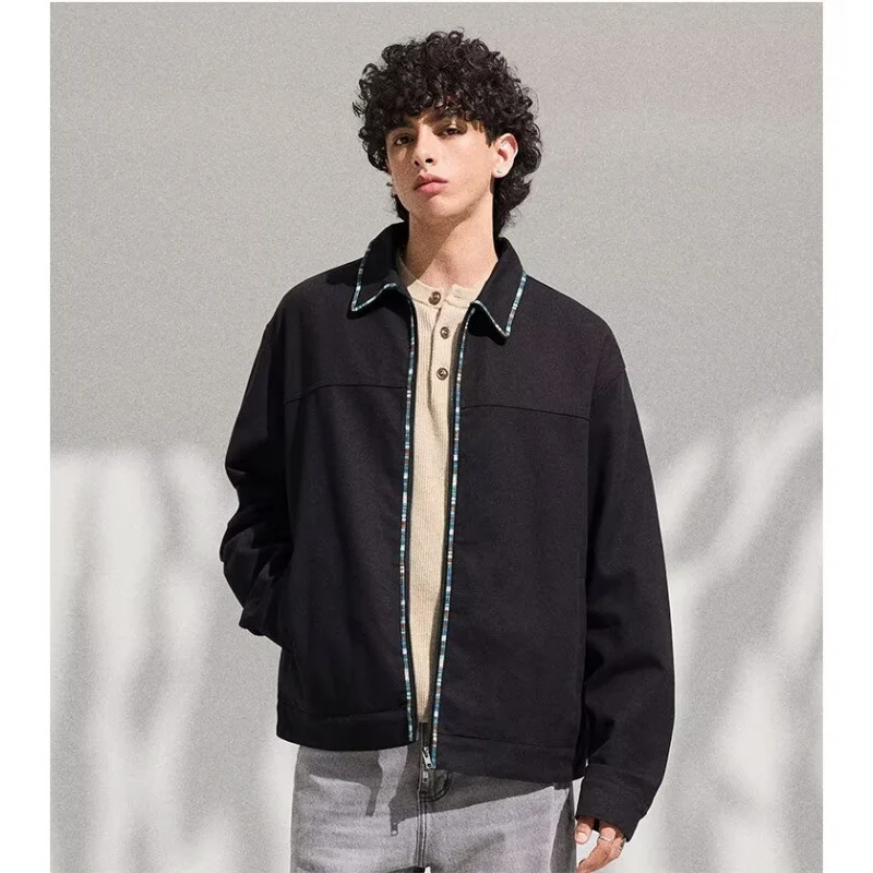 Herren Leichte Blousonjacke mit kontrastierter Zierband-Blende Nord Taschen