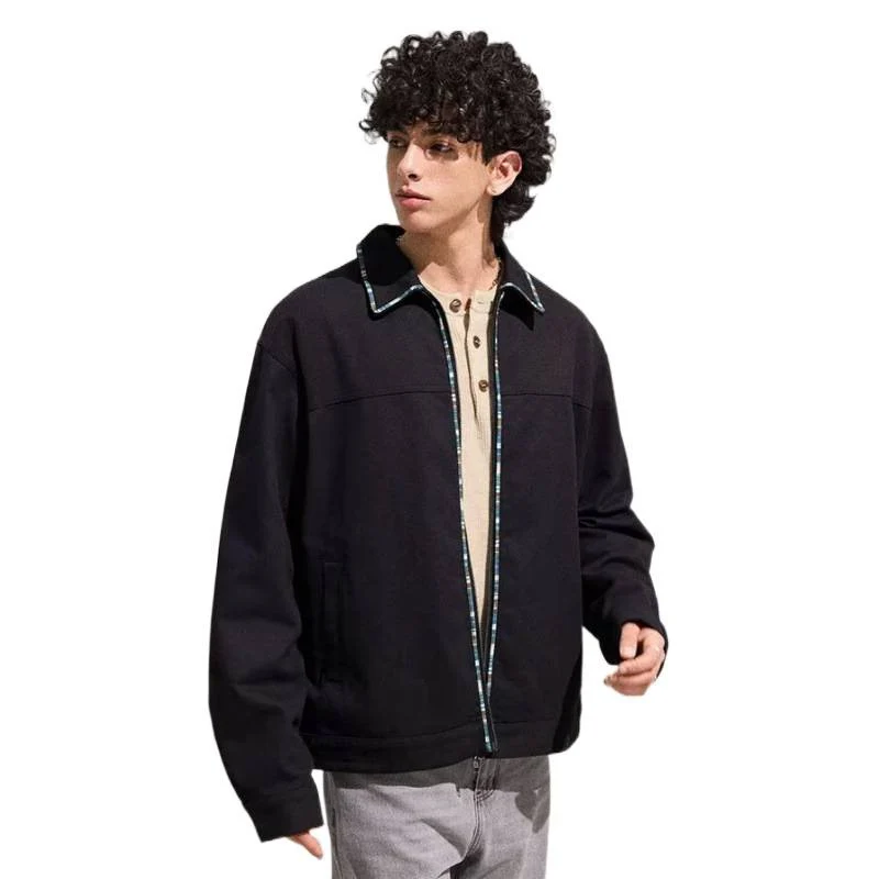 Herren Leichte Blousonjacke mit kontrastierter Zierband-Blende Nord Taschen