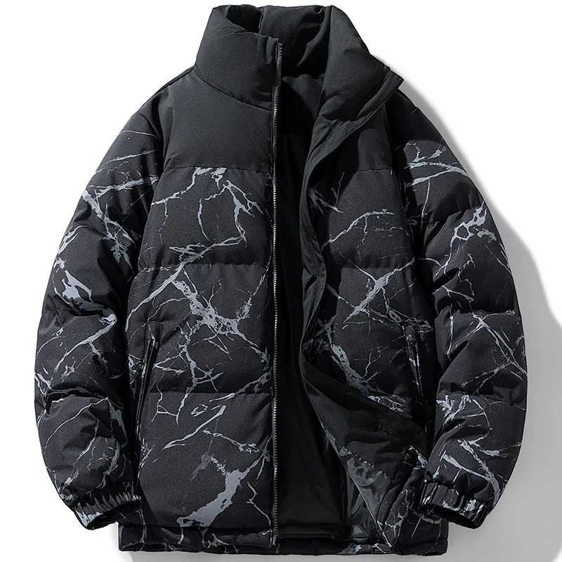 Herren Wattierte Steppjacke mit Marmorprint, hohem Stehkragen und winddichter Außenlage Nord Taschen