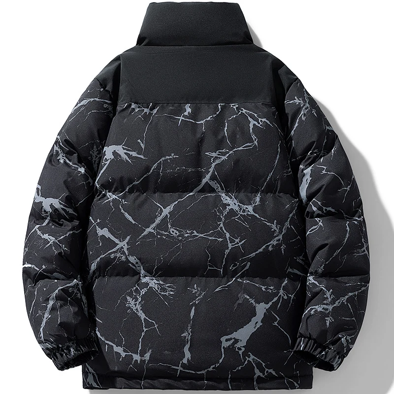 Herren Wattierte Steppjacke mit Marmorprint, hohem Stehkragen und winddichter Außenlage Nord Taschen