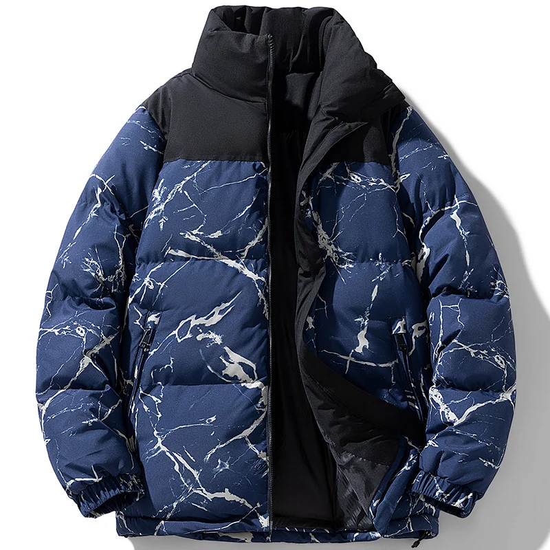 Herren Wattierte Steppjacke mit Marmorprint, hohem Stehkragen und winddichter Außenlage Nord Taschen