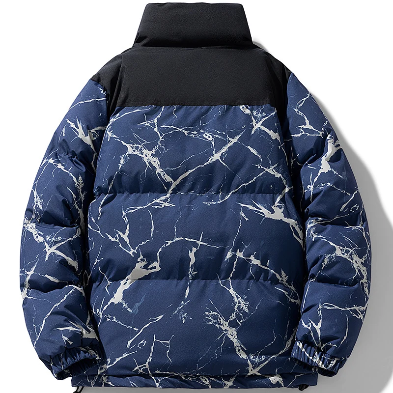 Herren Wattierte Steppjacke mit Marmorprint, hohem Stehkragen und winddichter Außenlage Nord Taschen