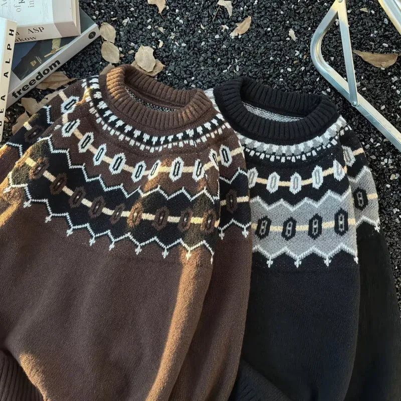 Unisex Oversized Rundhalspullover mit Norweger-Jacquard und gerippten Bündchen Nord Taschen