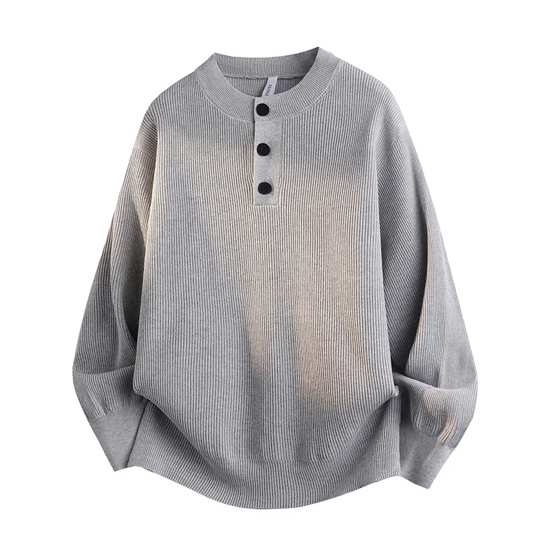 Unisex Oversized Rippen-Henley-Pullover mit verlängertem Rückensaum und 3-Knopf-Leiste Nord Taschen