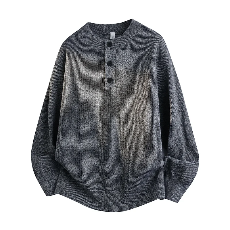 Unisex Oversized Rippen-Henley-Pullover mit verlängertem Rückensaum und 3-Knopf-Leiste Nord Taschen