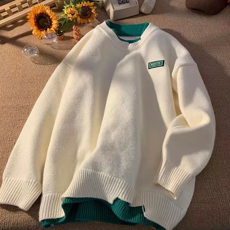 Unisex Oversized Lagenlook-Strickpullover mit kontrastiertem Innenkragen und geripptem Saum Nord Taschen