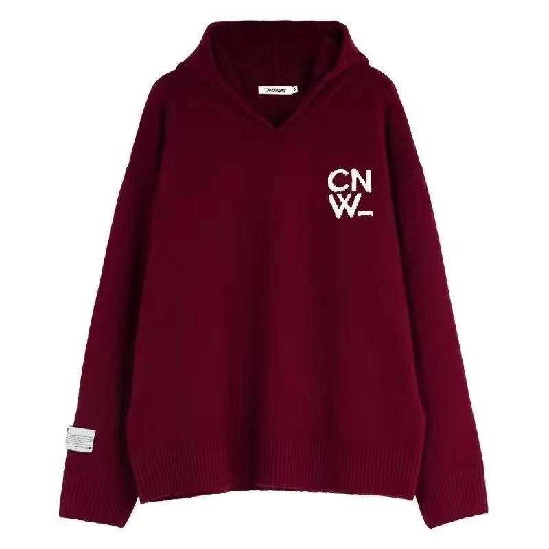 Unisex Oversized Kapuzenpullover mit V-Ausschnitt aus Feinstrick und Logo-Stick Nord Taschen