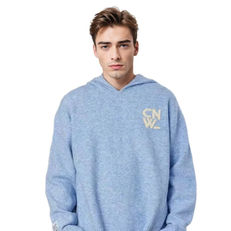 Unisex Oversized Kapuzenpullover mit V-Ausschnitt aus Feinstrick und Logo-Stick Nord Taschen