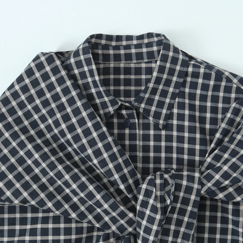Damen Kariertes Hemdblusen-Shirt mit asymmetrischem Tuchdetail Nord Taschen