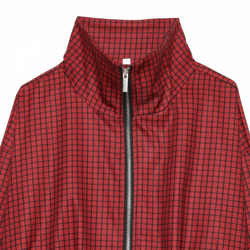 Damen Kariertes Cropped-Bomberjacke mit hohem Stehkragen, elastischem Saum und durchgehendem Reißverschluss Nord Taschen