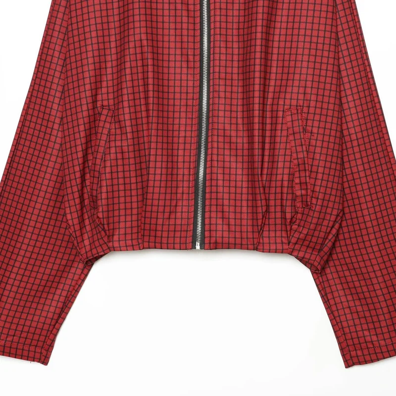 Damen Kariertes Cropped-Bomberjacke mit hohem Stehkragen, elastischem Saum und durchgehendem Reißverschluss Nord Taschen
